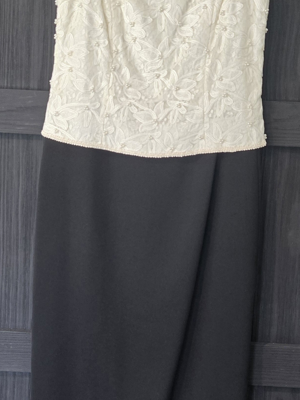 Vintage Talbots Formal Maxi Dress Size 10 Cream Pearl Beaded Lace Black Column